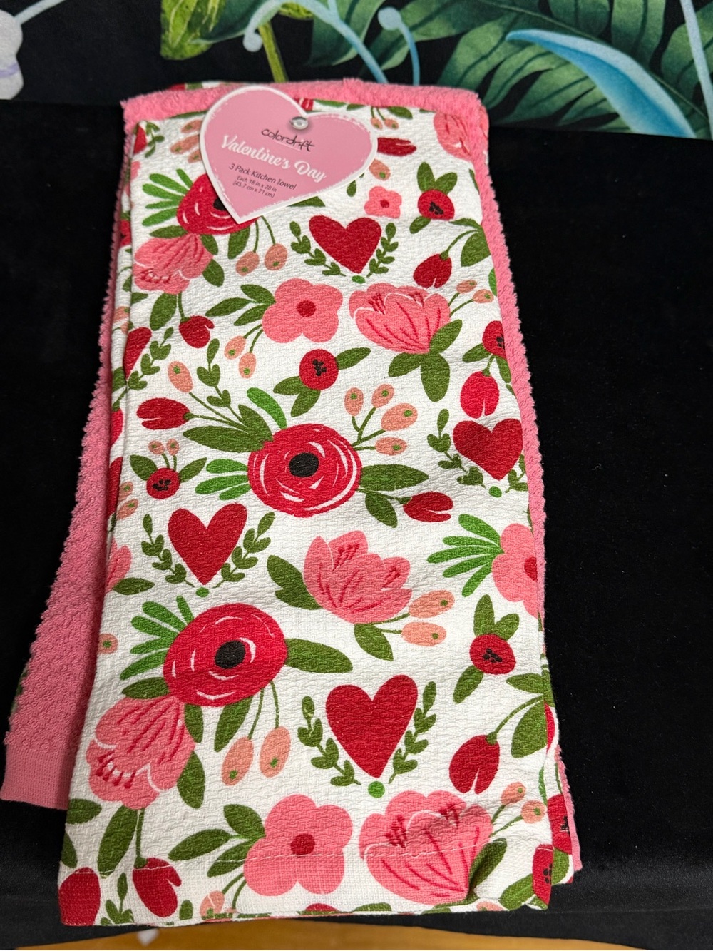 Valentine's Day Pink Floral Kitchen Towel